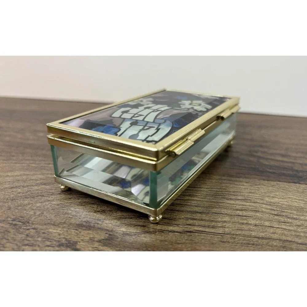 Vtg Joan Baker Designs Stain Glass Musical Note Hand Painted Trinket Box Beveled